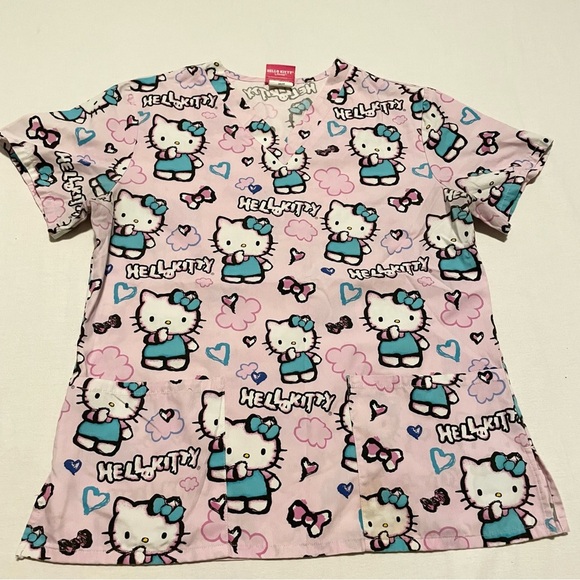 Hello Kitty Pink Scrub Top Tshirt Women’s Size Small - Picture 1 of 15